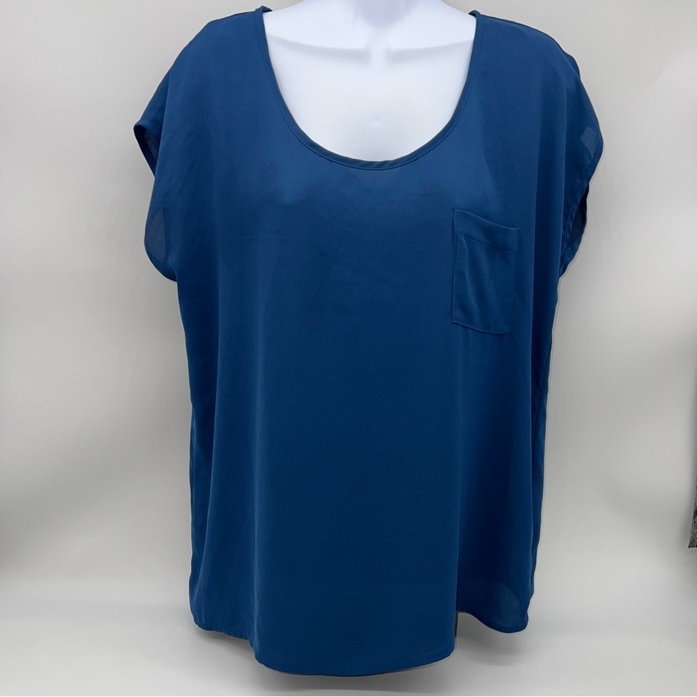 Pleione Deep Blue Scoop Neck Blouse-Size S